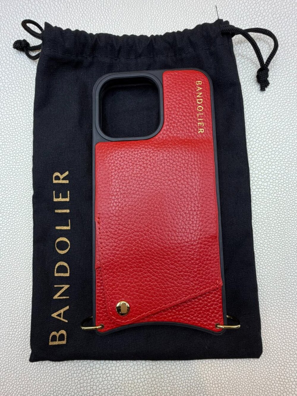 Bandolier Emma Red/Gold Leather iPhone 15 ProMax Case with Wallet – Case Only - Picture 2 of 3